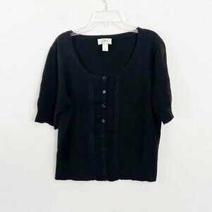 Ann Taylor LOFT // black cardigan sweater half sleeve M